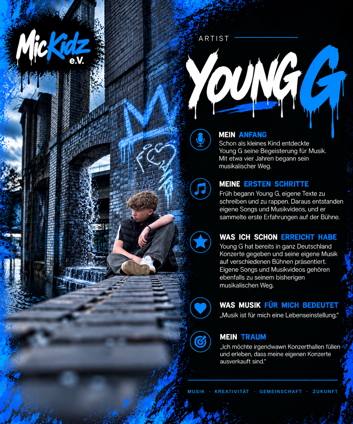 Artist-Poster von YOUNG G mit Porträt und Steckbrief